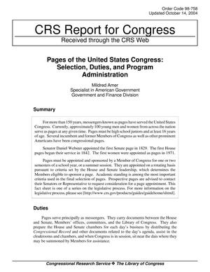 Pages of the United States Congress: Selection, Duties, and Program Administration