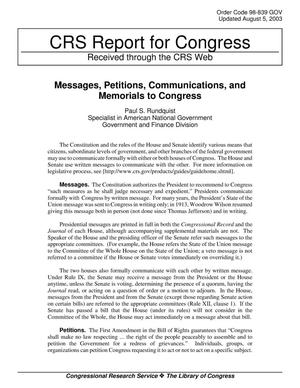 Messages, Petitions, Communications, and Memorials to Congress