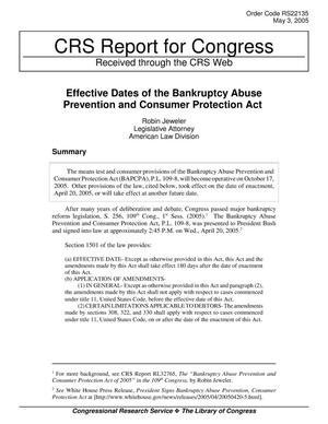 Effective Dates of the Bankruptcy Abuse Prevention and Consumer Protection Act