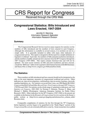 Congressional Statistics: Bills Introduced and Laws Enacted, 1947-2004