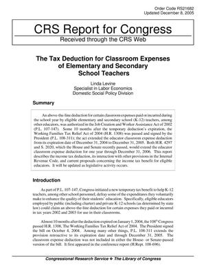 The Tax Deduction for Classroom Expenses of Elementary and Secondary School Teachers