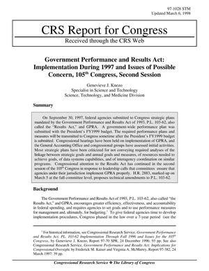 Government Performance and Results Act: Implementation During 1997 and Issues of Possible Concern, 105th Congress, Second Session