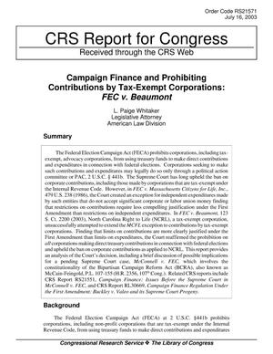 Campaign Finance and Prohibiting Contributions by Tax-Exempt Corporations: FEC v. Beaumont