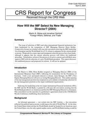 How Will the IMF Select Its New Managing Director? (2004)