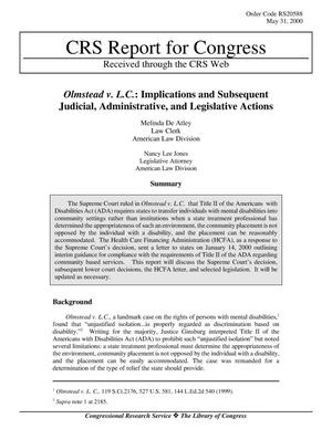 Olmstead v. L.C.: Implications and Subsequent Judicial, Administrative, and Legislative Actions