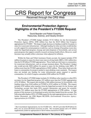 Environmental Protection Agency: Highlights of the President’s FY2006 Request