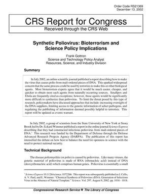 Synthetic Poliovirus: Bioterrorism and Science Policy Implications