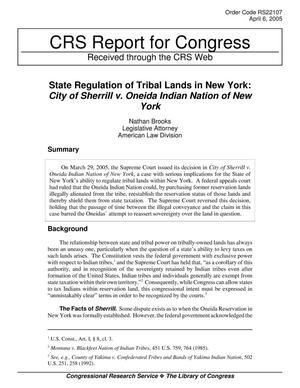 State Regulation of Tribal Lands in New York: City of Sherrill v. Oneida Indian Nation of New York