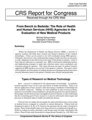 From Bench to Bedside: The Role of Health and Human Services (HHS) Agencies in the Evaluation of New Medical Products