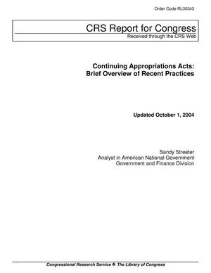Continuing Appropriations Acts: Brief Overview of Recent Practices