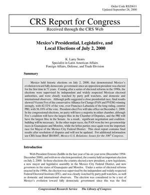 Mexico’s Presidential, Legislative, and Local Elections of July 2, 2000