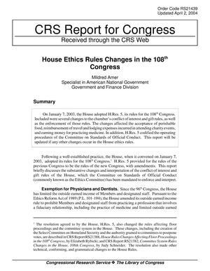 House Ethics Rules Changes in the 108th Congress