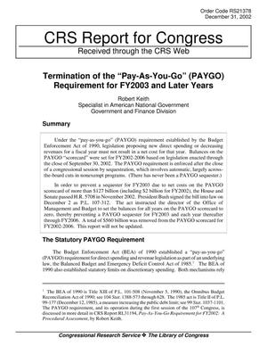 Termination of the “Pay-As-You-Go” (PAYGO) Requirement for FY2003 and Later Years
