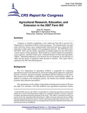 Agricultural Research, Education, and Extension in the 2007 Farm Bill