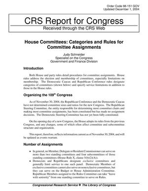 House Committees: Categories and Rules for Committee Assignments