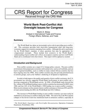 World Bank Post-Conflict Aid: Oversight Issues for Congress