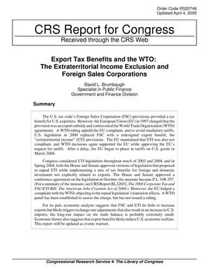 Export Tax Benefits and the WTO: The Extraterritorial Income Exclusion and Foreign Sales Corporations
