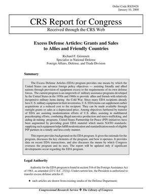 Excess Defense Articles: Grants and Sales to Allies and Friendly Countries