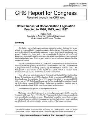 Deficit Impact of Reconciliation Legislation Enacted in 1990, 1993, and 1997