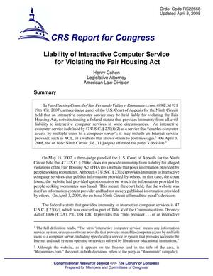 Liability of Interactive Computer Service for Violating the Fair Housing Act