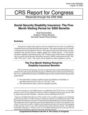 Primary view of object titled 'Social Security Disability Insurance: The FiveMonth Waiting Period for SSDI Benefits'.