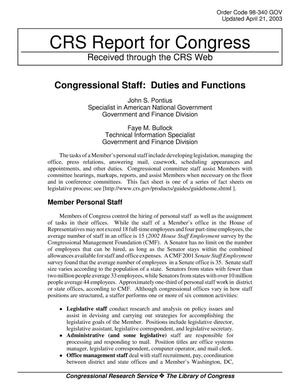Congressional Staff: Duties and Functions