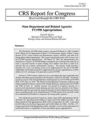 State Department and Related Agencies FY1998 Appropriations