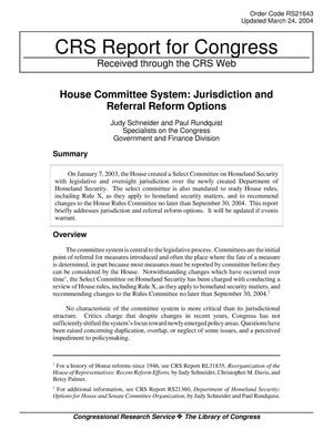 House Committee System: Jurisdiction and Referral Reform Options