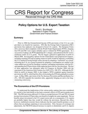 Policy Options for U.S. Export Taxation