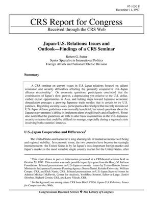 Japan-U.S. Relations: Issues and Outlook—Findings of a CRS Seminar