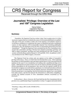 Journalists’ Privilege: Overview of the Law and 109th Congress Legislation