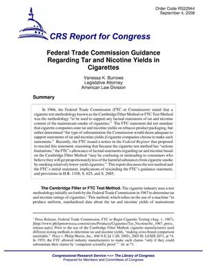 Federal Trade Commission Guidance Regarding Tar and Nicotine Yields in Cigarettes