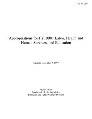 Primary view of object titled 'Appropriations for FY1998: Labor, Health and Human Services, and Education'.
