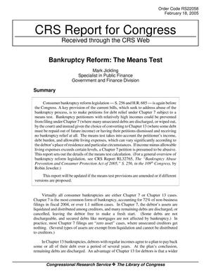 Bankruptcy Reform: The Means Test