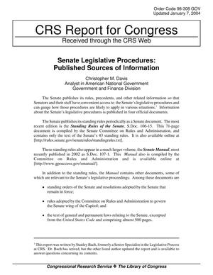 Senate Legislative Procedures: Published Sources of Information