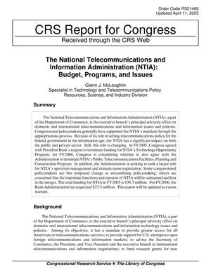 The National Telecommunications and Information Administration (NTIA): Budget, Programs, and Issues
