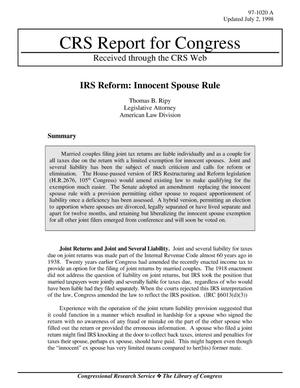 Primary view of object titled 'IRS Reform: Innocent Spouse Rule'.