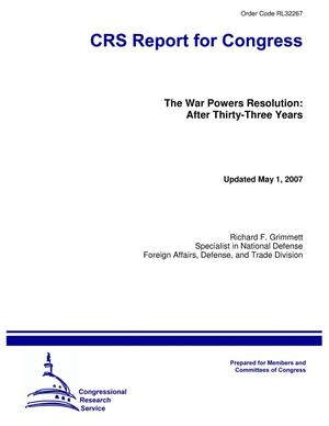 Primary view of object titled 'The War Powers Resolution: After Thirty-Three Years'.
