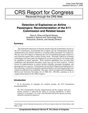 Detection of Explosives on Airline Passengers: Recommendation of the 9/11 Commission and Related Issues