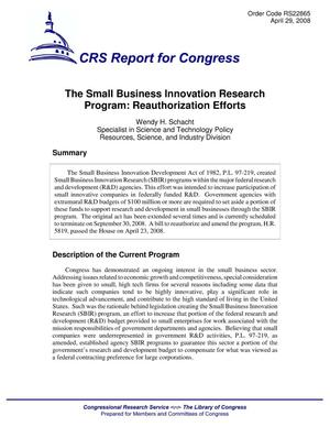 The Small Business Innovation Research Program: Reauthorization Efforts