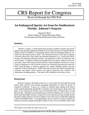 An Endangered Species Act Issue for Southeastern Florida: Johnson’s Seagrass