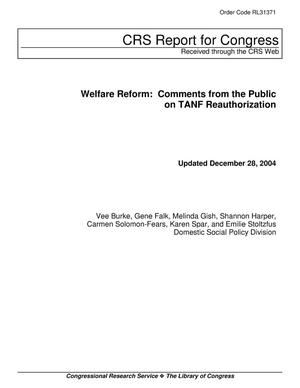 Welfare Reform: Comments from the Public on TANF Reauthorization