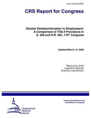 Primary view of object titled 'Genetic Nondiscrimination in Employment: A Comparison of Title II Provisions in S. 358 and H.R. 493, 110th Congress'.