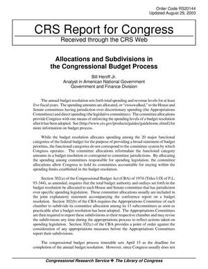 Allocations and Subdivisions in the Congressional Budget Process