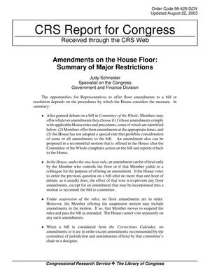 Amendments on the House Floor: Summary of Major Restrictions