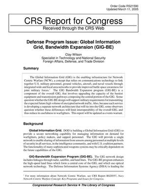 Defense Program Issue: Global Information Grid, Bandwidth Expansion (GIG-BE)