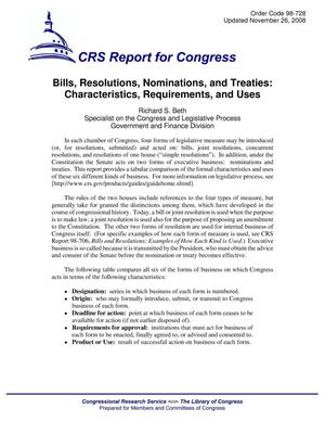 Bills, Resolutions, Nominations, and Treaties: Characteristics, Requirements, and Uses
