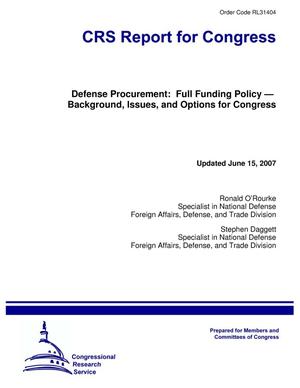 Defense Procurement: Full Funding Policy — Background, Issues, and Options for Congress