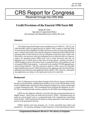 Credit Provisions of the Enacted 1996 Farm Bill