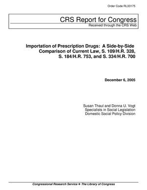 Importation of Prescription Drugs: A Side-by-Side Comparison of Current Law, S. 109/H.R. 328, S. 184/H.R. 753, and S. 334/H.R. 700